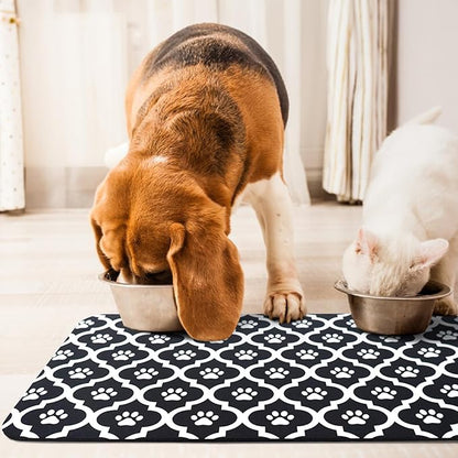 Dog Food Mat 16X24 Inch Pet Feeding Absorbent Mats for Floor Cat Water Bowl Placemats Non-Slip Washable Dog Mat for Food and Water