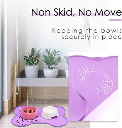 Super Design Dog Food Mat Dog Bowl Mat for Food and Water Silicone Non Spill Cat Feeding Mat Puppy Placemat Waterproof - 20.5" x 14.5", Purple