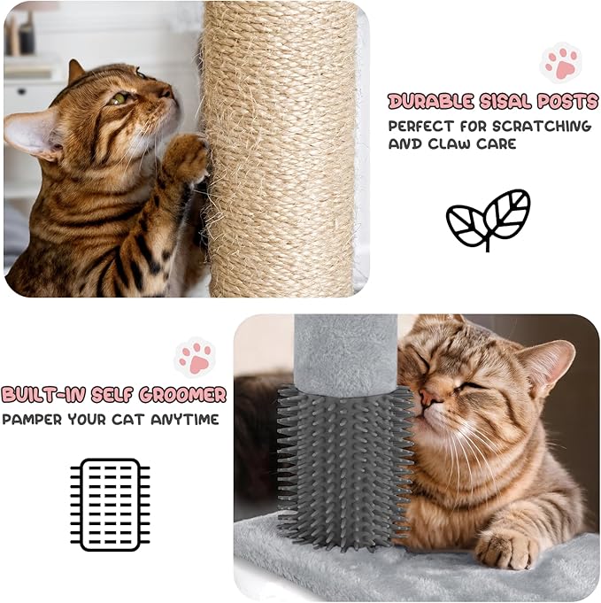 MoNiBloom 60 Inch Cat Tree Tower for Indoor Cats Large Adults, Cat Tower with Scratching Post, Multi-Level Furniture Activity Center with Cat Condo Pet Play House, Light Grey