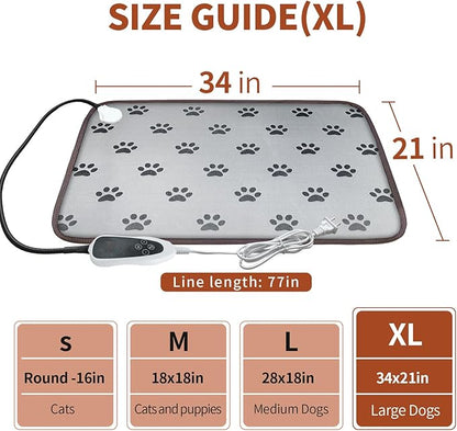 Large Dog Heating Pad 34x21in with Smart Thermostat Switch and Power Line Protection Tube,Obtained MET and UL Dual Certification,Waterproof Pet Heating pad, Suitable for Dogs of All Ages