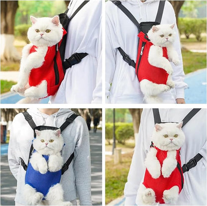 Dog Carrier Backpack, Adjustable Puppy Front Carrier Backpack, Ventilated Dog Chest Carrier for Hiking Camping Travel, Sling Bag for Small Medium Dog Cat Rabbit Puppies, Suit 3-5 lbs (Red, S)