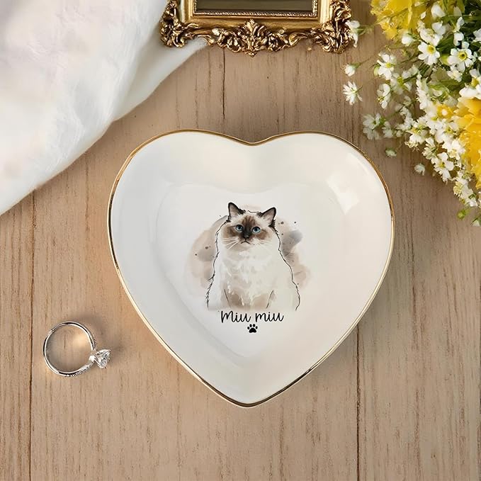 Custom Dog Cat Portrait Ring Dish, Personalized Pet Trinket Dish with Pet Photo & Name, Dog Mom Jewelry Tray, Engagement Gift, Keepsake for Dogs Lovers, Wedding, Pets Memory Gifts