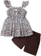 Toddler Baby Girls Summer Clothes Outfits Ruffled Sleeve Dinosaur Shirt Leopard Tops and Shorts Pants Sets 2PCS