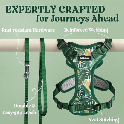 rabbitgoo Cat Harness and Leash for Walking, Escape Proof Soft Adjustable Vest Harnesses for Cats, Easy Control Breathable Reflective Strips Jacket,Rainforest Green,XS