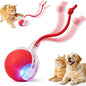 Interactive Electric Automatic Rolling Moving USB Rechargeable Self Activated Play Stimulation Toy Smart Chase Teaser Ball with Speedy Tail Rope for Bored Adult Indoor Cats and Dogs, Red