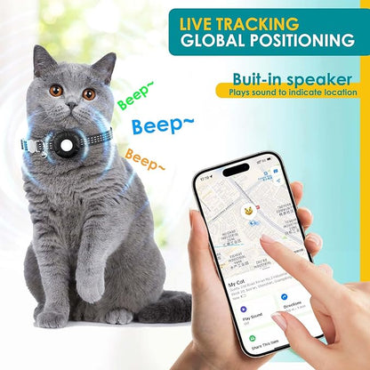 Cat Tracker, Lightweight Pet Tracker for Cats, No Monthly Fee Cat GPS Tracker Compatible with Apple Find My App(Only iOS), Real-Time Tracking, Precise Positioning, Smart Alerts, Waterproof