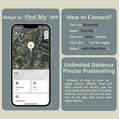 Silicone Bell Cat Tracker, Locator for Pets Only iOS, Dog Location Tracking Collar, Works Worldwide with Any Collar, No Other Fees, Huthur Tag