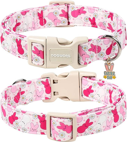 DOGWONG Easter Dog Collar, Cute Easter Pink Bunny Pet Collar Durable Holiday Girl Boy Adjustable Cotton Dog Collars for Large Dogs,XL Visit The Elegant Little Tail Store