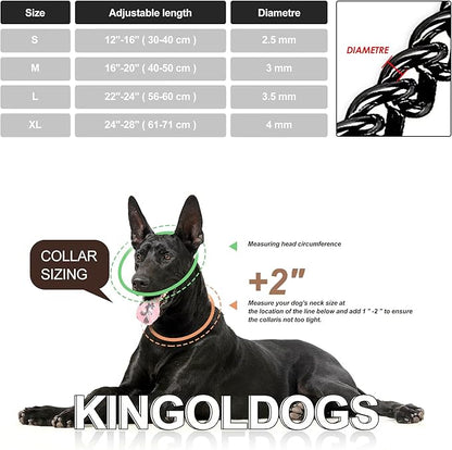 Black Dog Chain Collar - Stainless Steel, Adjustable, Chew Proof, Double Row, Cuban Link, Walking Collar for Large, Small, Medium Dogs