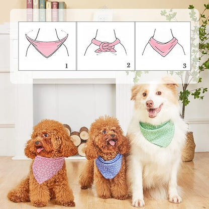 4PCS Spring Dog Bandanas Cat Birthday Cute Soft Cotton Puppy Scarfs Washable Daily Handkerchief Pink Green Blue Khaki Comfortable Gifts, Adjustable Accessories for Small Medium Large Girl Boy Pup Pet