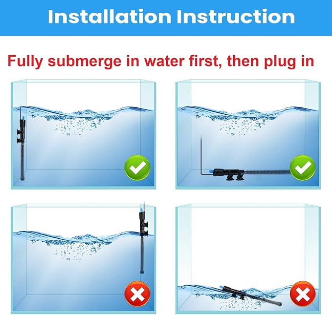 AQUANEAT Aquarium Heater, 50W Fish Tank Heater, Adjustable Submersible Water Thermostat with Thermometer