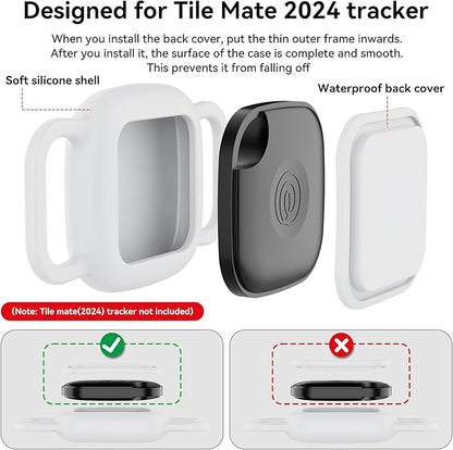 DDJ 2-Pack Dog Collar Holder for Tile Life360 Mate (2024) 2022 Tracker, Waterproof Silicone Cover Full-Body Protective Case for Tile Mate Tracker Cat Collar, Ultra Durable, Scratch Resistant, White