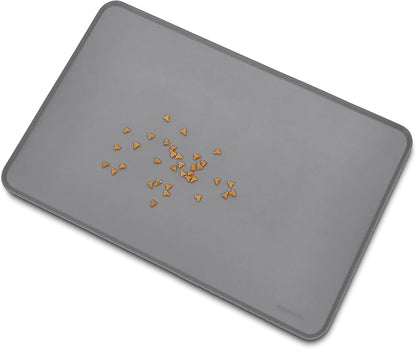 Amazon Basics Waterproof Anti-Slip Silicone Pet Food and Water Bowl Mat, 24 x 16 inches, Grey, Solid
