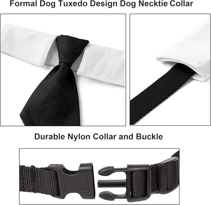 ADOGGYGO Adjustable Dog Neck Tie Collar Pet Collar with Black Necktie Wedding Formal Tux Collars for Medium Dogs Pets (Medium)