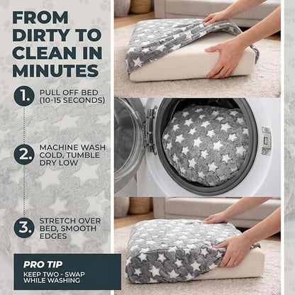 Youyole Large Washable Rectangle Dog Bed Cover Replacement Waterproof 36 x 23 x 6 in Bed Cover for Dog Cat Gray Soft Plush Velvet Pet Beds Protector Sheet with Lovely Star Print for Puppy Pet Couch