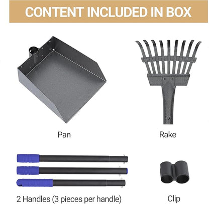 Heeyoo Dog Pooper Scooper, Dog Poop Tray and Rake Set, Pet Waste Removal Scoop with Long Adjustable Sectional Stainless Handles