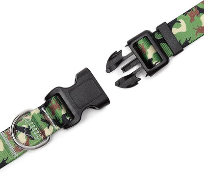 Mercano Adjustable Dog Collar - Special Design Patterns, Soft Nylon Comfortable Durable Pet Collar for Small Medium Large Dogs (L, Dog Camouflage Green)
