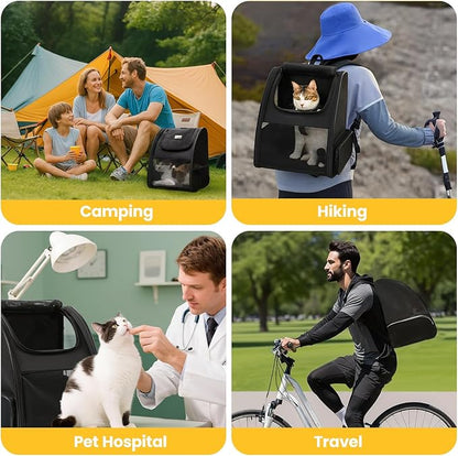Cat Backpack Carrier for Small Dogs and Cats Fit Up to 15 Lbs,Small Dog Backpack, Foldable with 3-Side Mesh Windows, Pet Carrier for Travel & Hiking Friendly，Black