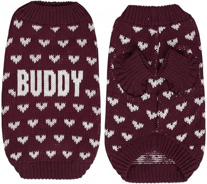 Custom Knit Sweater for Dogs and Cats, Personalized with Name and Heart, Soft and Cozy Holiday Pet Wear, Ideal for Winter Days, Special Occasions, and Valentine's Gift