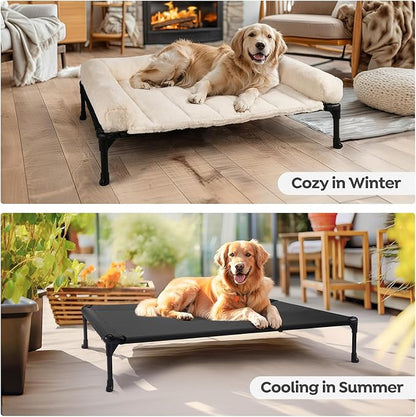 Veehoo Orthopedic Elevated Dog Bed + Removable Fluffy Pillow-Top Mat, Plush Dog Bed with Bolster, Breathable Mesh, No-Slip Feet, Portable Raised Dog Bed for Indoor & Outdoor, 32"x25", Medium, CWC2331E