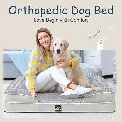 Orthopedic Dog Bed for Large Medium Sized, Washable Memory Foam Large Dog Bed, Medium Pet Sofa with Removable Cover, Washable Waterproof Pet Couch Beds(Grey, M)
