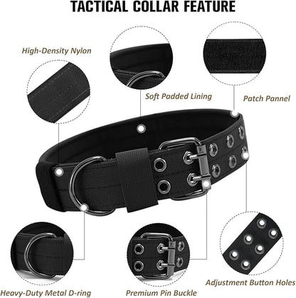 Tactical Dog Collar Military Adjustable Dog Collars Soft Nylon Training Collar with Patch Heavy Duty Metal Buckle Collars for Medium Large Dogs (Light Pink, L)
