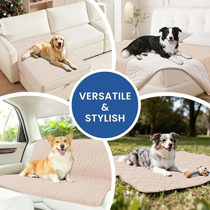 Waterproof Dog Blanket, Non-Slip Soft Pet Bed Cover, Couch Cover for Dogs Washable, Protects Sofa, Furniture, Crate, Car, Tear Resistant Leakproof Pet Blanket (82x82 Inch, Beige)
