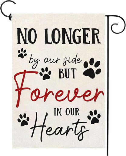 Pet Memorial Garden Flag No Longer By My Side Forever in Our Heart 12x18 Inch Double Sided Burlap Pawprints Lost Pet Cat Dog Bereavement Gift Outdoor Yard Decor