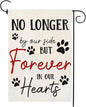 Pet Memorial Garden Flag No Longer By My Side Forever in Our Heart 12x18 Inch Double Sided Burlap Pawprints Lost Pet Cat Dog Bereavement Gift Outdoor Yard Decor