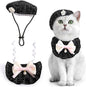 HOWWFALY 2PCS Cat Beret Hat with Small Camellia, Adjustable Satin Bowtie Bandana Scarf Set Pet Princess Costume for Halloween Christmas, Cat Dog Birthday Party Apparel(Black Bow)