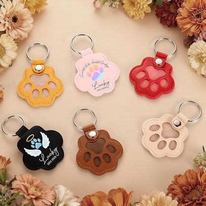 Eunigem Personalized Pet Hair Keychain for Dogs Cats-Custom Paw Keychains for Dog Hair-Shaped Leather Keychain,Pet Memorial Gifts Remembrance Accessory Refillable Keepsake for Bag or Key (Color-3)