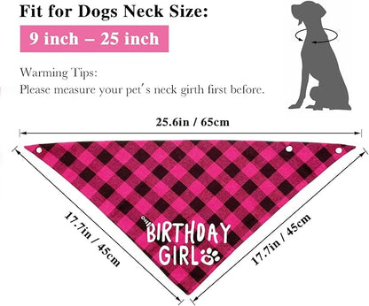Birthday Plaid Dog Bandana with Button, Fall Dual Layer Scarf Soft Cotton Triangle Bib Girls and Boys Kerchief Adjustable Accessories for Small Medium Large Extra Large Dog Puppy Pet Cat