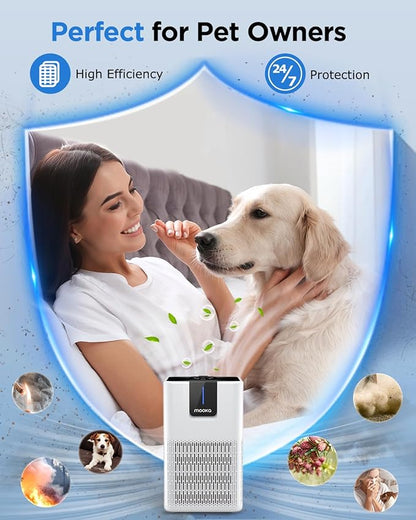 Air Purifiers for Home Large Room 1250 Ft²,MOOKA H13 HEPA Air Purifier for Pets Dust Odor Smoke,Aromatherapy Function,Air Cleaner with 15dB Quiet Sleep Mode for Bedroom Office Living Room,M05,White