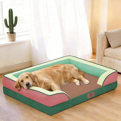 Comfort Expression Orthopedic Dog Bed for Large Dogs 36x27 Inch, Waterproof Egg Crate Foam Large Pet Bed with Removable Bolsters, Dog Couch with Washable Cover & Non-Slip Bottom, Watermelon Mist