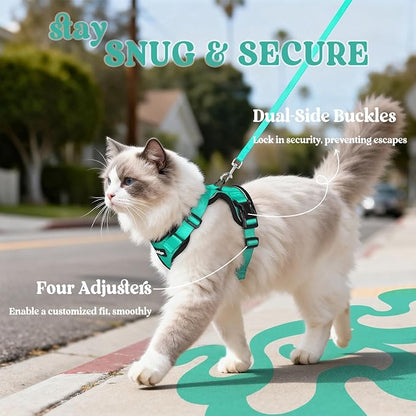 rabbitgoo Cat Harness and Leash for Walking, Escape Proof Soft Adjustable Vest Harnesses for Cats, Easy Control Breathable Reflective Strips Jacket, Emerald, S