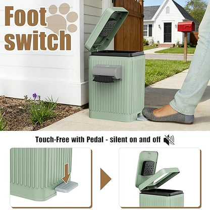 Dog Poop Trash Can for Outside & Indoor, 5L/1.3Gal Small Pet Waste Bin with Odor Control Carbon Filter, 2-Way Open (Step & Press Top), Dog Waste Container with Trash Bag Holder, Green