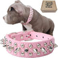 TEEMERRYCA Adjustable Leather Spiked Studded Dog Collars with a Squeak Ball Gift for Small Medium Large Pets Like Cats/Pit Bull/Bulldog/Pugs/Husky, Pink, M(12"-15")