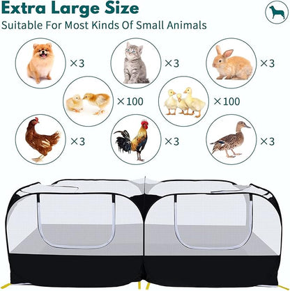 Small Animals Playpen,Pet Cage Tent Large Chicken Run Coop with Detachable Bottom Breathable Transparent Mesh Walls, Foldable Pet Enclosure for Puppy Kitten Rabbits Indoor Outdoor playpen