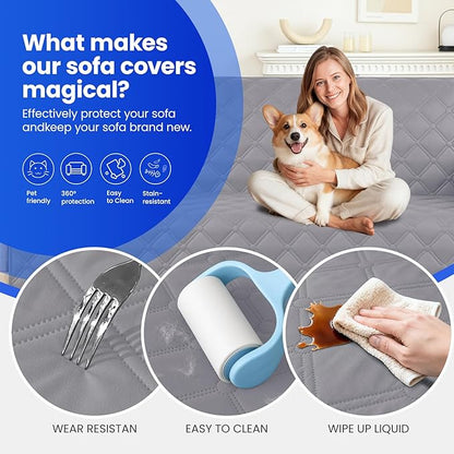 Waterproof Couch Covers for Pets, Waterproof Dog Bed Cover, Anti-Slip Soft Dog Blankets, Couch Cover for Dogs Washable, Pet Blanket for Puppy Large Dogs Cat (82x102 Inch, Light Grey)