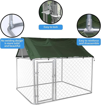 Heavy Duty 80" Outdoor Dog Kennel with Waterproof Roof - Escape-Proof Galvanized Steel Enclosure & Secure Safety Lock for Large Dogs, Backyard Weather-Resistant Playpen