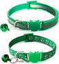 Green Breakaway Kitten Collar with Bells, [2 Pack] Break Away Cat Collar with Bells, Reflective Cat Collar for Girl Cats Boy Kitty