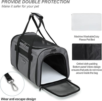 Airline Approved Dog Carrier.Cat Travel Carrier Dog Carrier Bag, Soft Sided Pet Bag up to 20 Lbs,Pet Carrier Soft-Sided Escape Proof with 4 Ventilated Windows (Black)