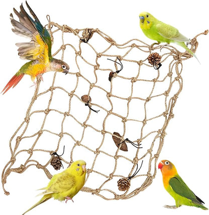 Tfwadmx Bird Climbing Rope Net Parrot Perch Climbing Rope Ladder,Large Size - 24''X24'' Parakeet Cage Hanging Toys for Budgies, Parrot, Conure,Parakeets, Blue & Gold Macaw