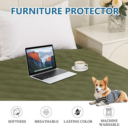 hyha Waterproof Dog Blanket, Reversible Pet Bed Blanket, Soft Sofa Couch Cover for Dogs Washable, Waterproof Pet Couch Covers for Sofa Puppy Cats Furniture Protector(52"x82", Green/Navy Blue)