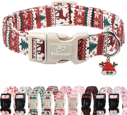 Christmas Dog Collar for Large Dogs - Cute Fair Isle Style Christmas Collars for Dogs, Soft Adjustable Winter Holiday Dog Collars with Quick Release Buckle L