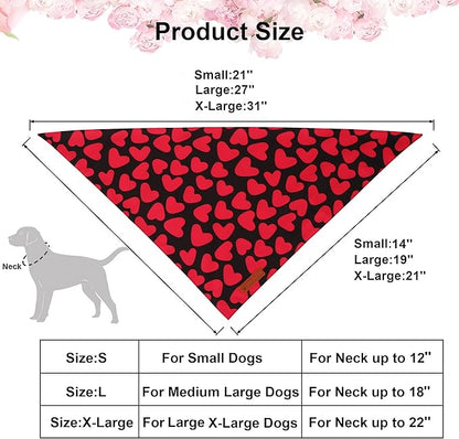 ADOGGYGO Valentine Dog Bandana 2 Pack, Reversible Red Pink Heart Puppy Scarf Bib, Adjustable Fit Valentine Bandanas for Small Dogs Pets (Small)