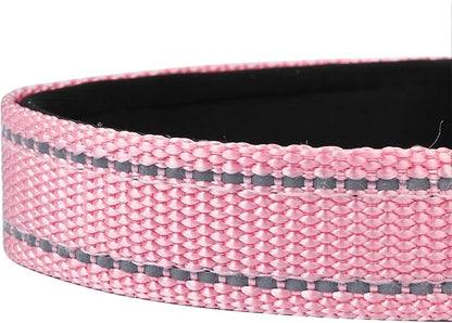 Reflective Dog Collar, Adjustable Soft Neoprene Padded Nylon Pet Collars with Buckle for Small Dogs, Light Pink,S