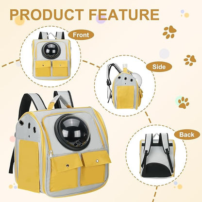 Pet Backpack Carrier, Portable and Ventilated, Oxford Cloth, Dogs Cats and Small Animals Travel Bag 12.99", (Yellow, 1 Pcs), Intended for Hiking/Camping/Traveling