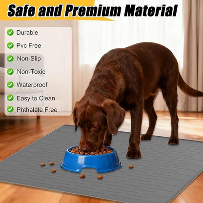 Large Dog Mat for Food and Water, 31.8"x23.8" Silicone Pet Feeding Mats, Waterproof Dog Bowl Mat with High Edges to Prevent Water and Food Spills, Brown