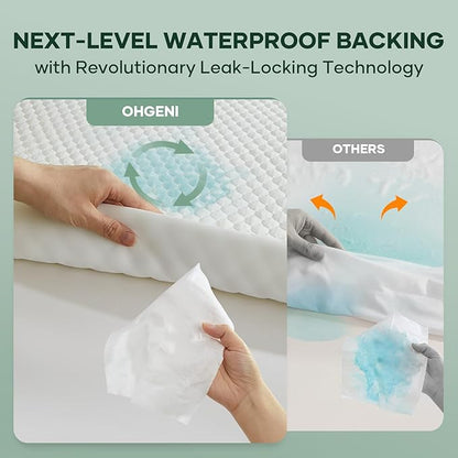 OhGeni 100% Waterproof Mattress Protector,King Size Mattress Soft Pad,Pet Hair & Bedwetting Resistant,Cooling Breathable Fitted Sheets,Washable Bed Cover,Non-Slip Deep Pocket,Noiseless for Bedroom